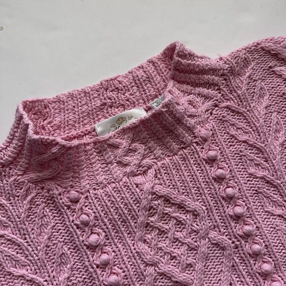 Vintage Express Hand Knitted Sweater Pom Pom Knit Mock Neck Pink Women’s Size M - Picture 6 of 12